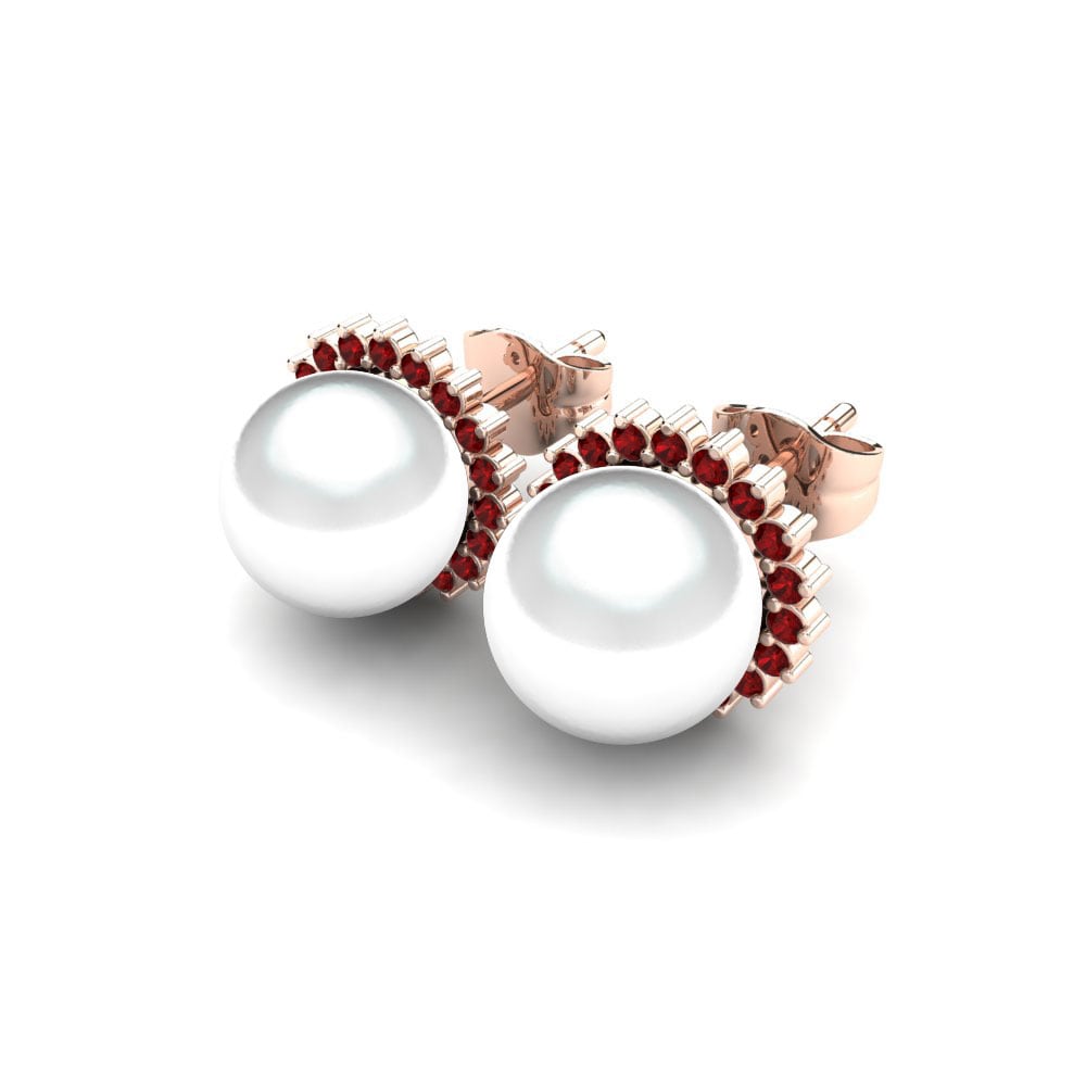 14k Oro Rosa Circonita Roja Pendiente de mujer Blanch Ø8 mm