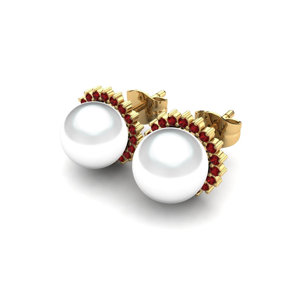 18k Oro Amarillo Circonita Roja Pendiente de mujer Blanch Ø8 mm