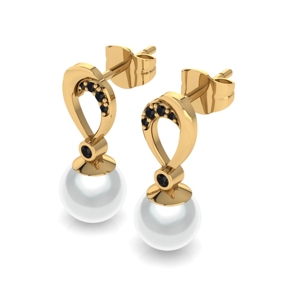 14ct Yellow Gold Black Onyx Women's Earring Candace Ø8 mm