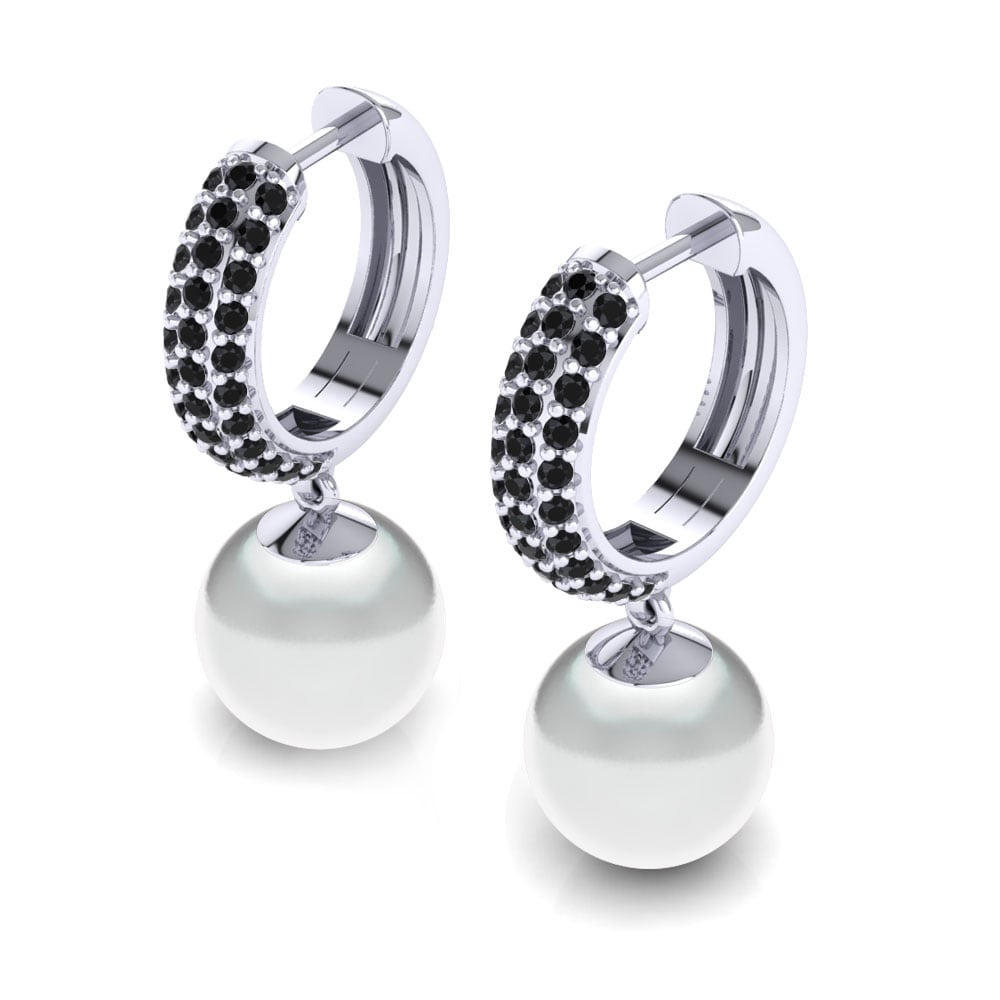 18k Oro Blanco Diamante Negro Pendiente de mujer Riva Ø10 mm