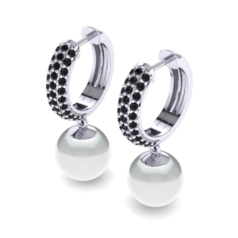 14k Oro Blanco Zafiro negro Pendiente de mujer Riva Ø8 mm