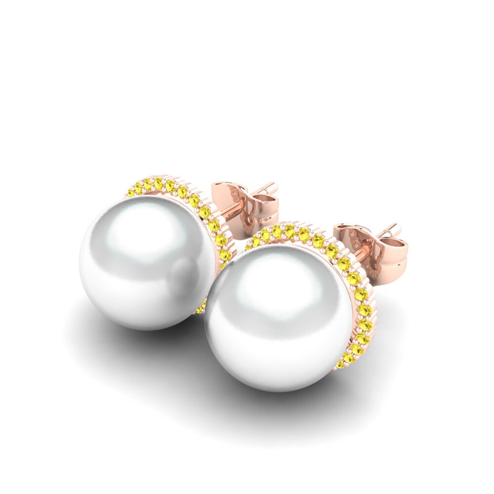 14ct Rose Gold Yellow Sapphire Women's Earring Marina Ø10 mm