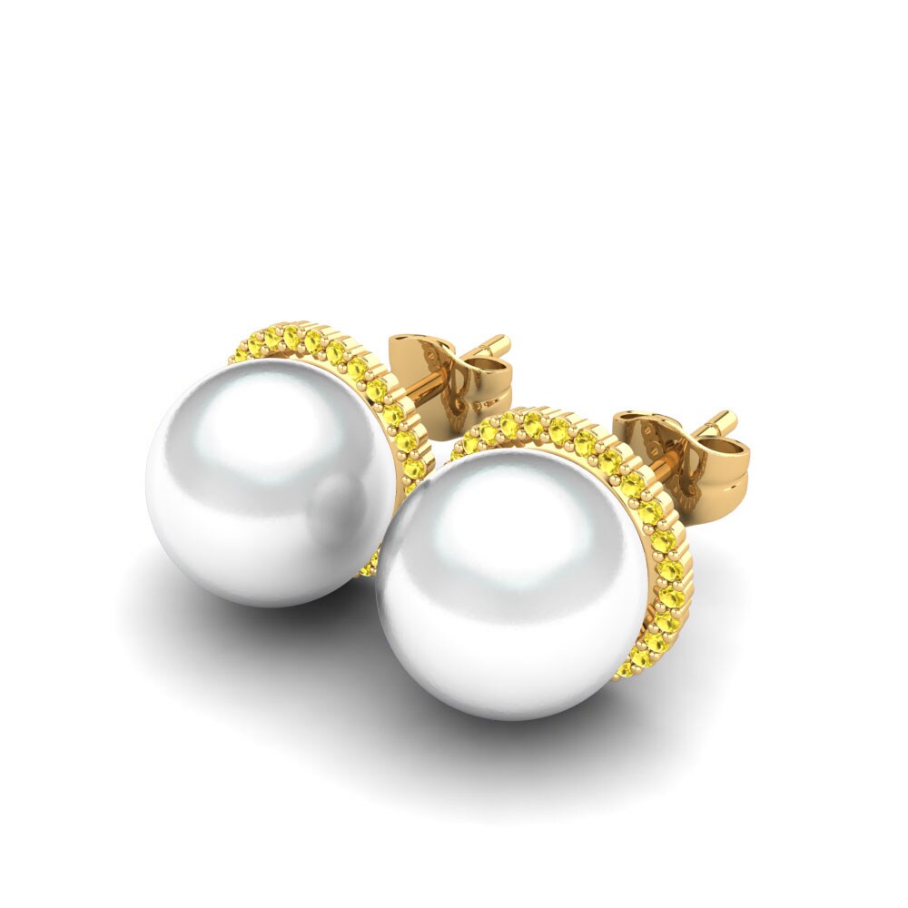 14ct Yellow Gold Yellow Sapphire Women's Earring Marina Ø10 mm