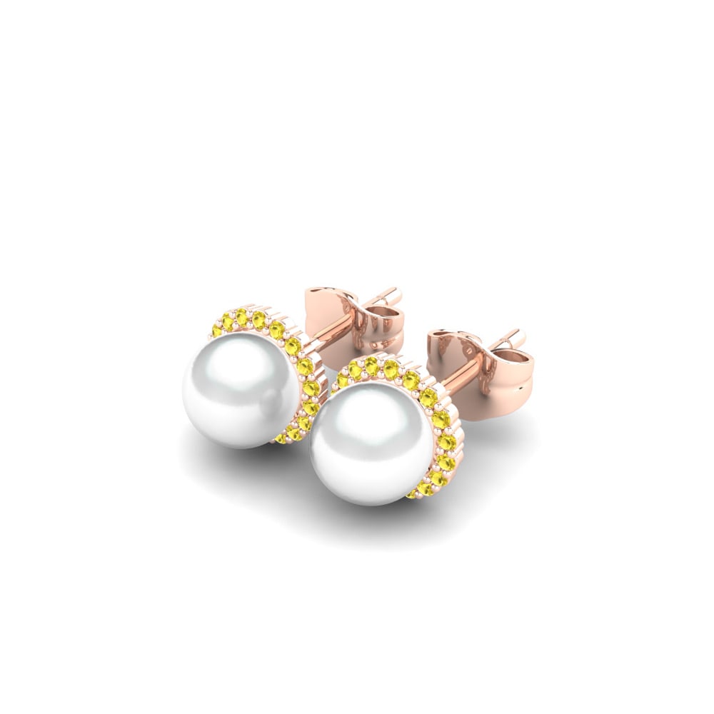 14ct Rose Gold Yellow Sapphire Women's Earring Marina Ø6 mm