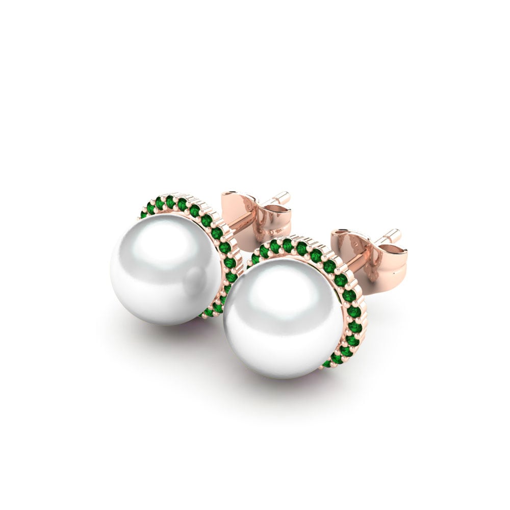 9ct Rose Gold Green Zirconia Women's Earring Marina Ø8 mm