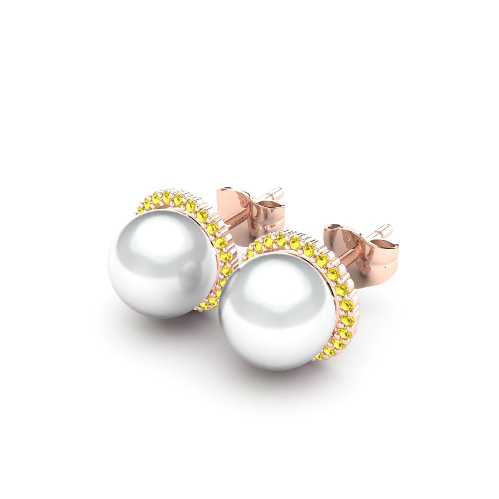 14ct Rose Gold Yellow Sapphire Women's Earring Marina Ø8 mm