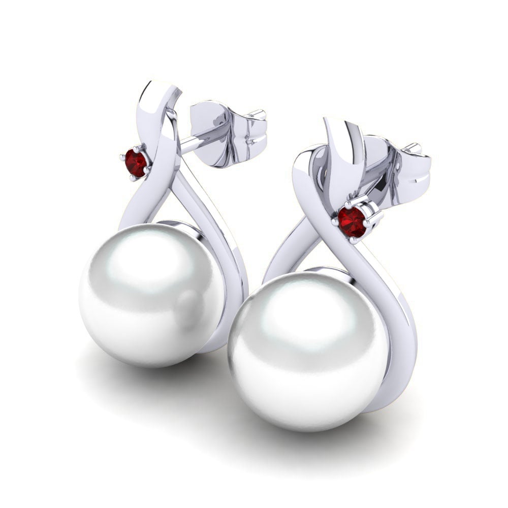 18k Oro Blanco Circonita Roja Pendiente de mujer Ginny Ø10 mm