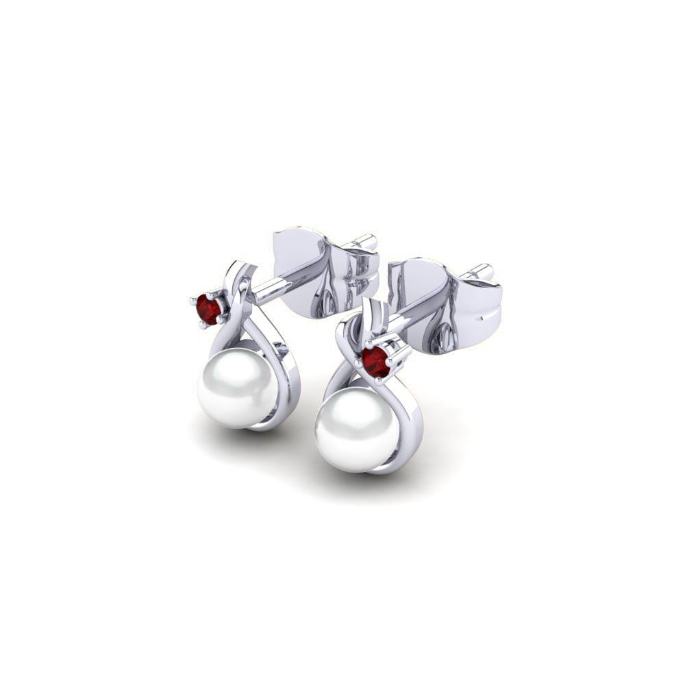 18k Oro Blanco Circonita Roja Pendiente de mujer Ginny Ø4 mm