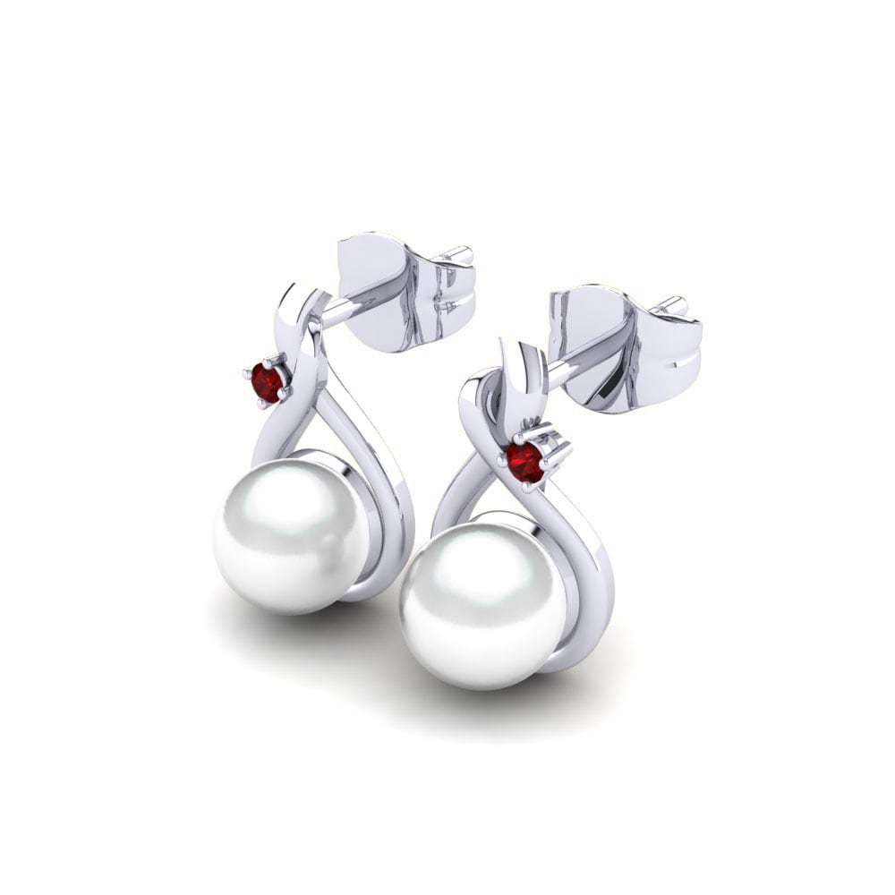 18k Oro Blanco Circonita Roja Pendiente de mujer Ginny