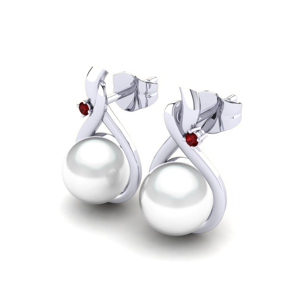 18k Oro Blanco Circonita Roja Pendiente de mujer Ginny Ø8 mm