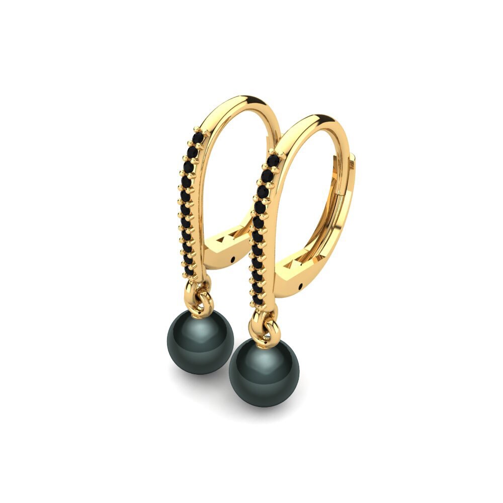 14ct Yellow Gold Black Onyx Women's Earring Cateline Ø6 mm