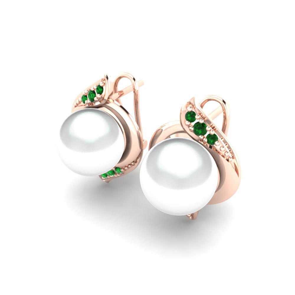 9ct Rose Gold Green Zirconia Women's Earring Majori Ø8 mm