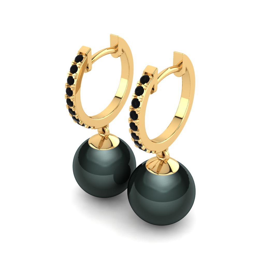 14ct Yellow Gold Black Onyx Women's Earring Carine Ø10 mm
