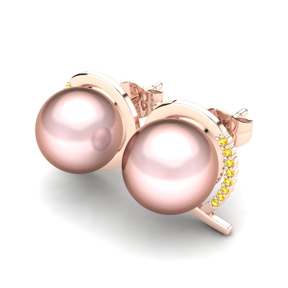14ct Rose Gold Yellow Sapphire Women's Earring Purisima Ø10 mm