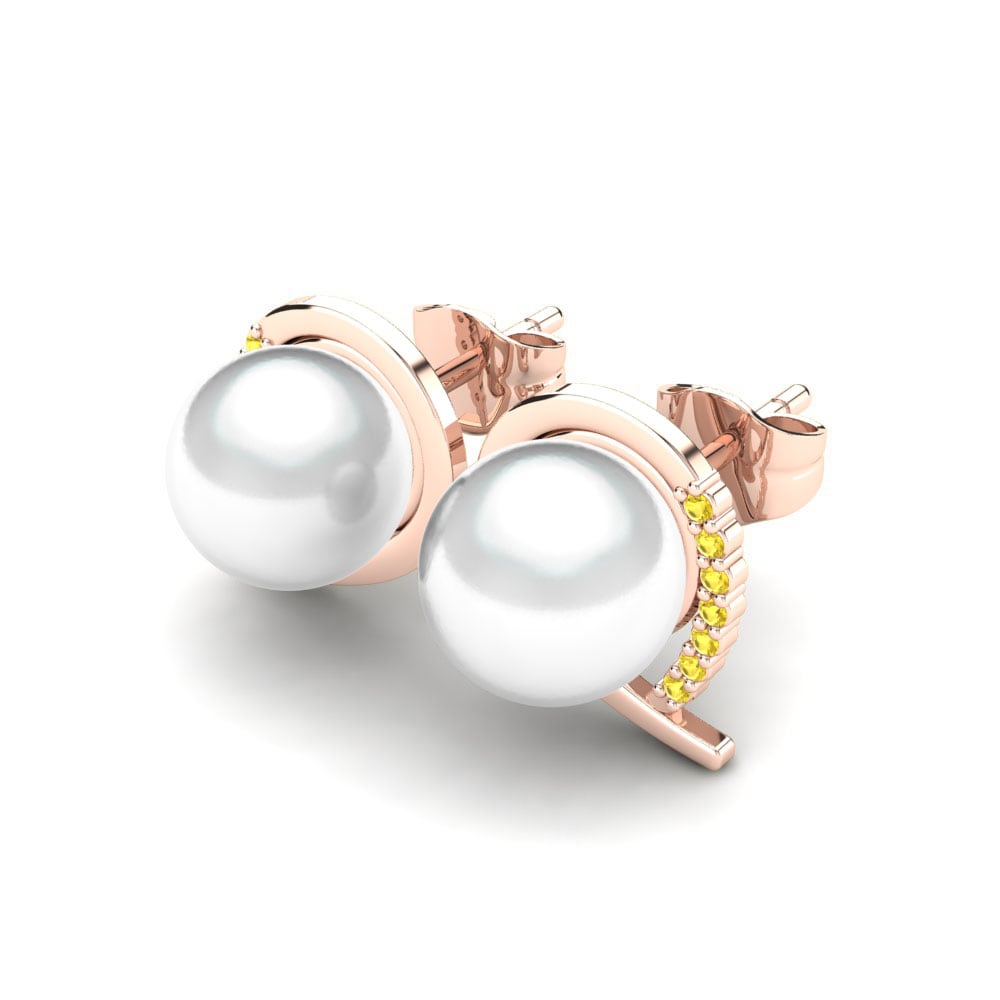14ct Rose Gold Yellow Sapphire Women's Earring Purisima Ø8 mm