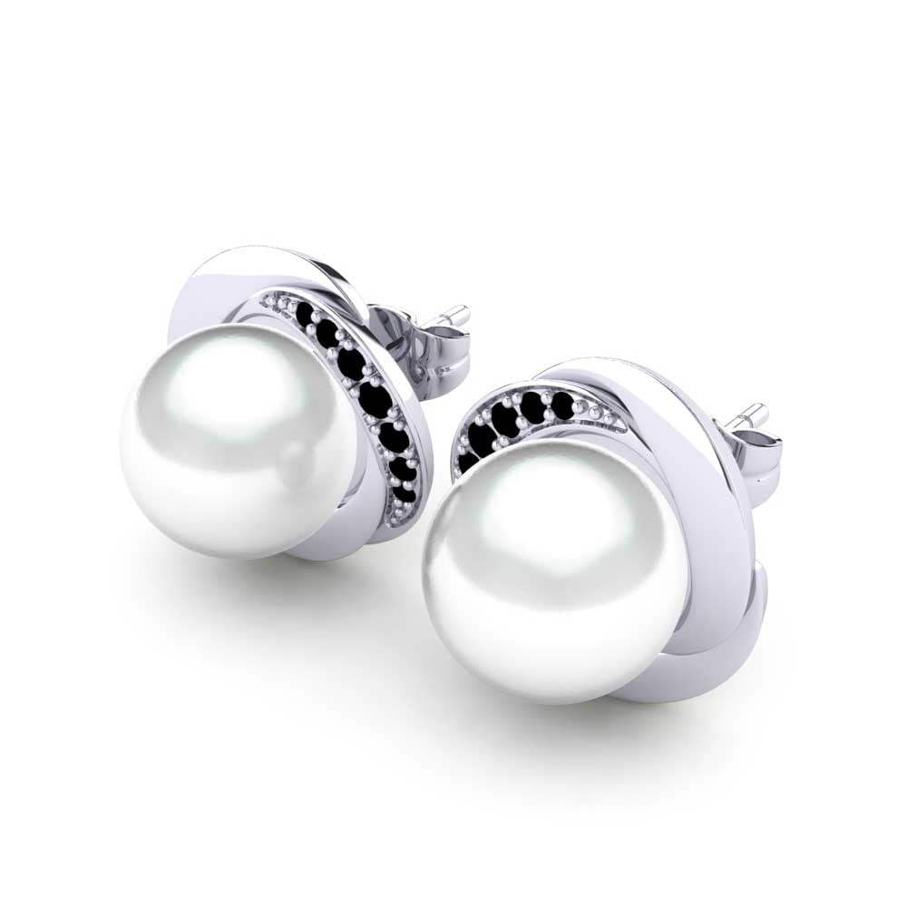 18k Oro Blanco Diamante Negro Pendiente de mujer Stelina Ø10 mm