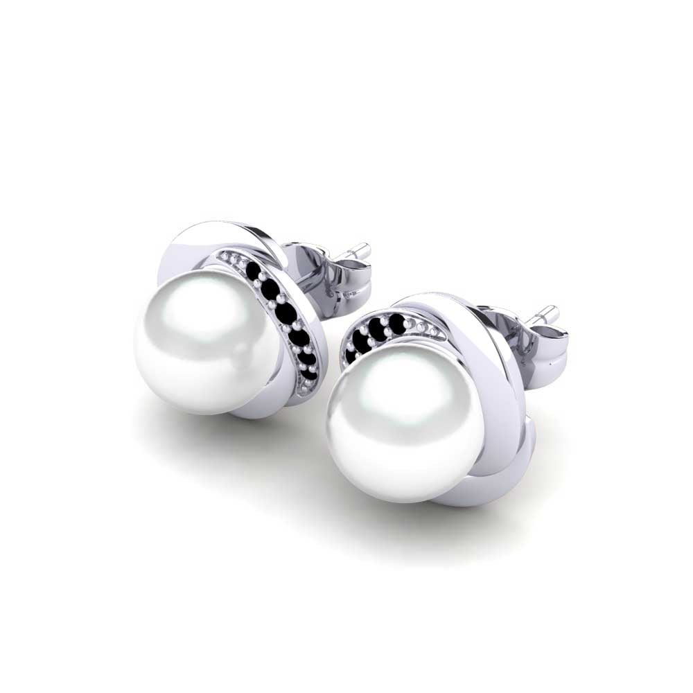 14k Oro Blanco Diamante Negro Pendiente de mujer Stelina Ø8 mm