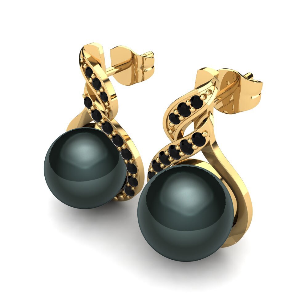 9ct Yellow Gold Black Diamond Women's Earring Novalie Ø10 mm