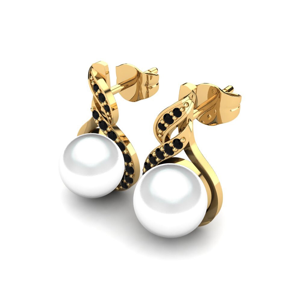 9ct Yellow Gold Black Diamond Women's Earring Novalie Ø8 mm