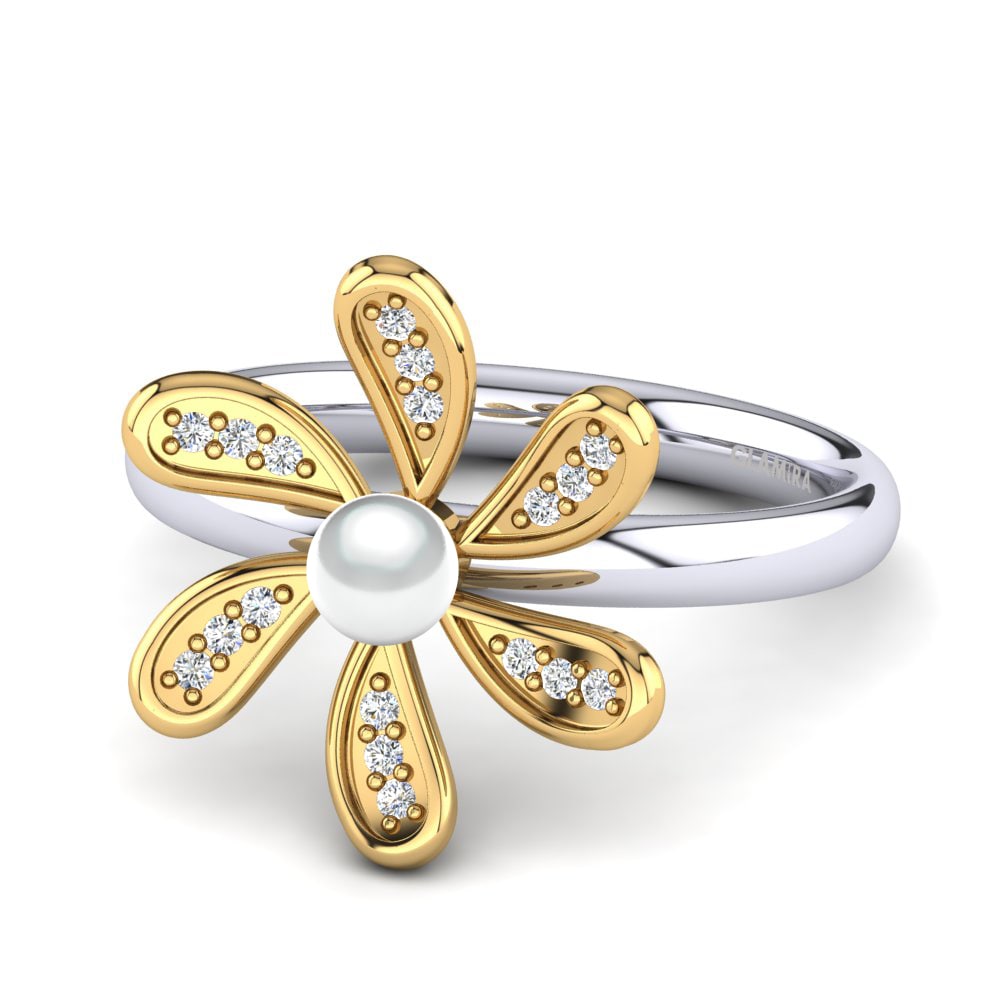 14k Oro Amarillo & Blanco Zafiro blanco Anillo Lorangelis Ø4 mm