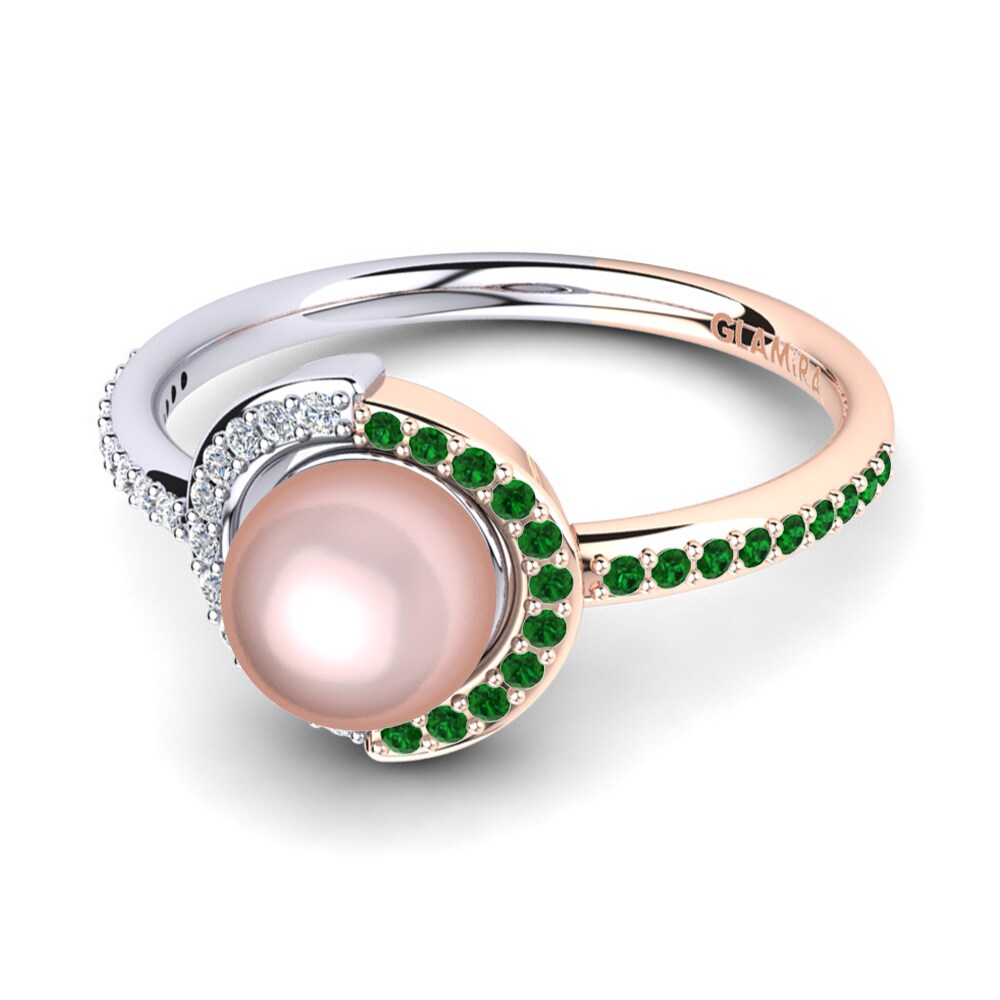 Bagues Or Rose& Blanc 18k Zircone Vert Perles
