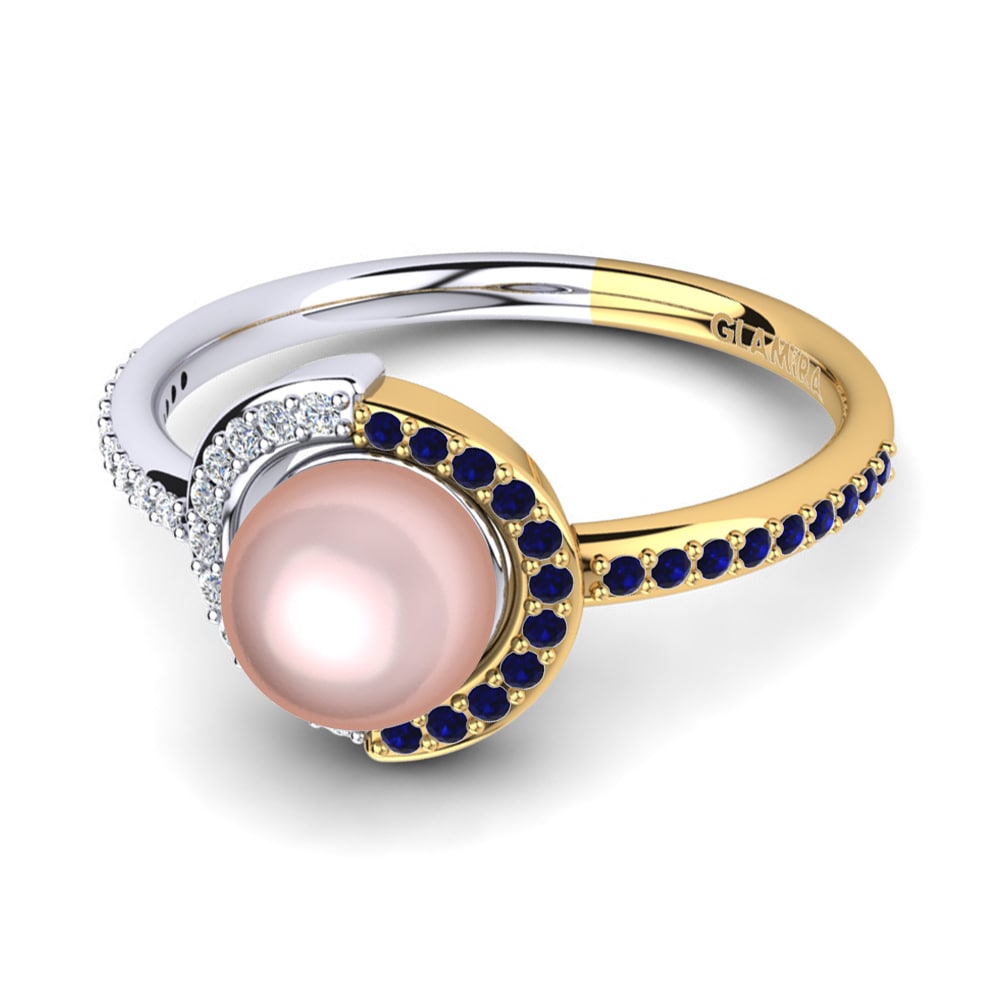 Bagues Or Jaune & Blanc 18k Zircone Bleu Foncé Perles