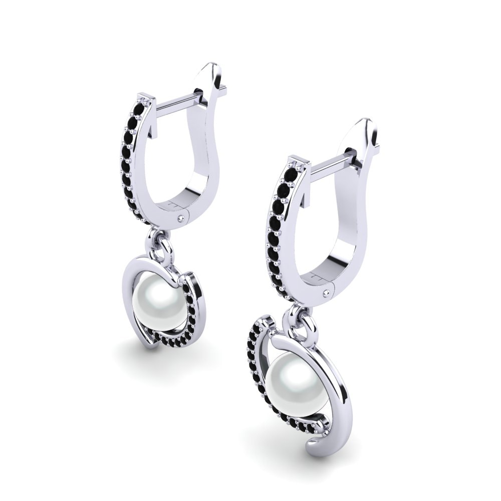 18k Oro Blanco Diamante Negro Pendiente de mujer Marsena Ø6 mm