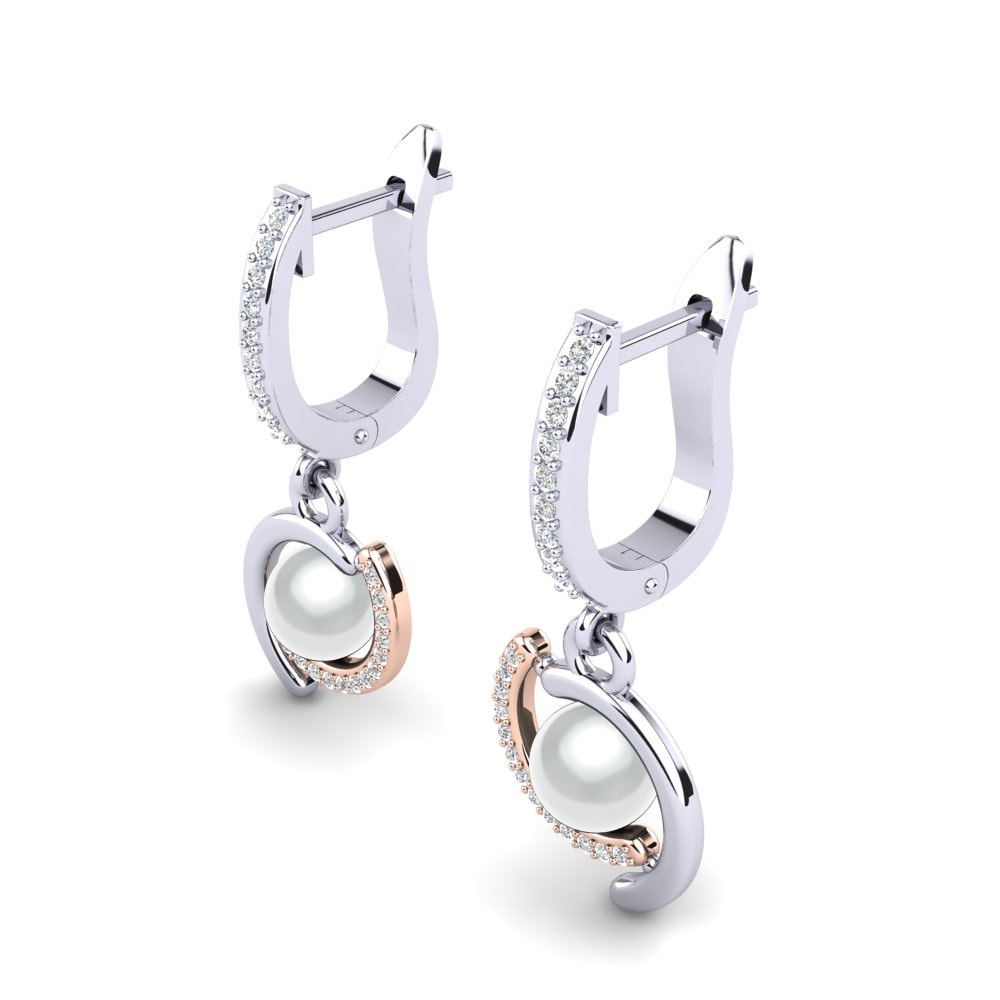 14k Oro Blanco & Rosa Diamante cultivado en laboratorio Pendiente de mujer Marsena Ø6 mm