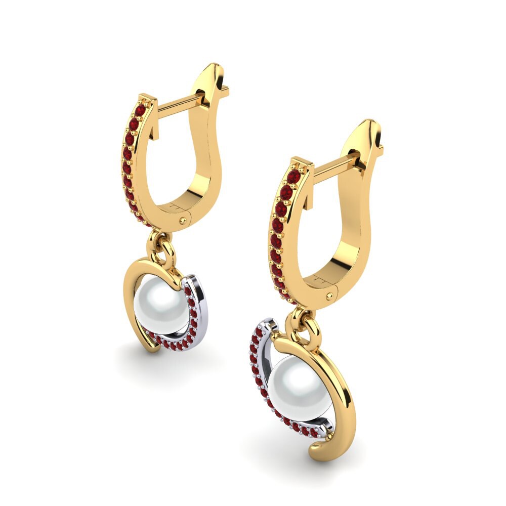 9ct Yellow & White Gold Red Zirconia Women's Earring Marsena Ø6 mm