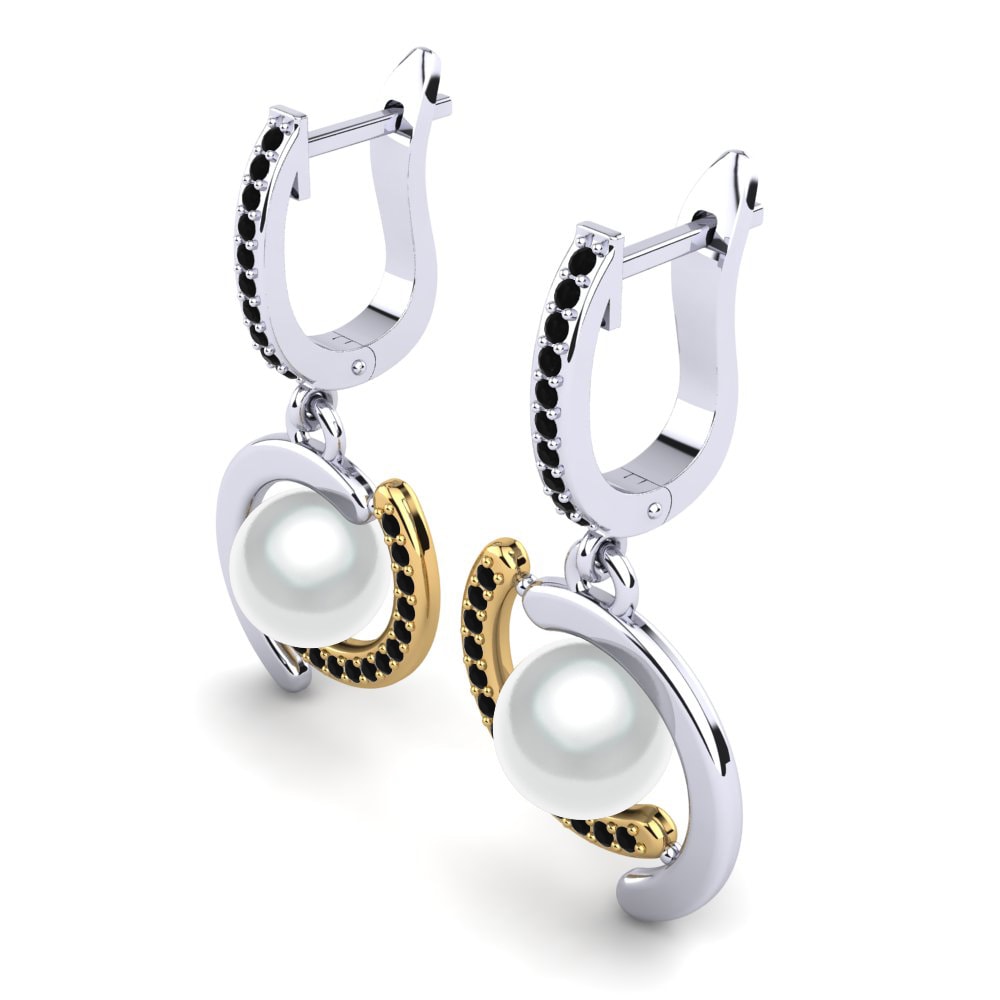 9ct White & Yellow Gold Black Diamond Women's Earring Marsena Ø8 mm