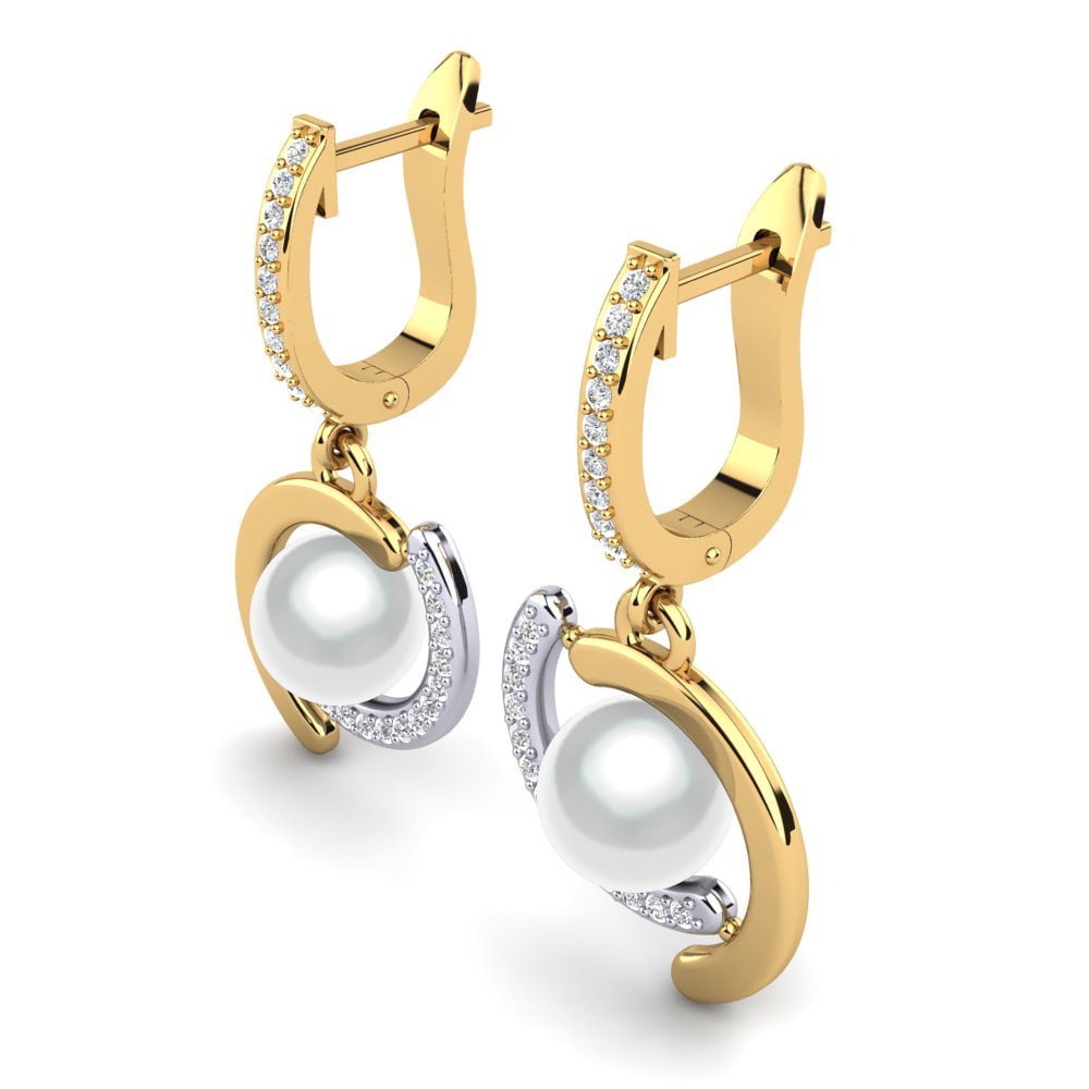 14k Oro Amarillo & Blanco Zafiro blanco Pendiente de mujer Marsena Ø8 mm