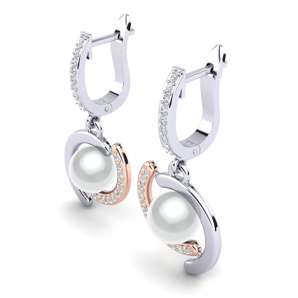 14k Oro Blanco & Rosa Diamante cultivado en laboratorio Pendiente de mujer Marsena Ø8 mm