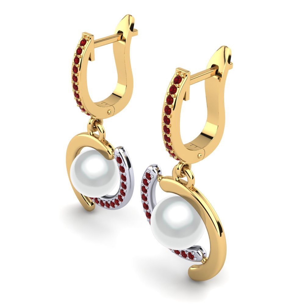 9ct Yellow & White Gold Red Zirconia Women's Earring Marsena Ø8 mm