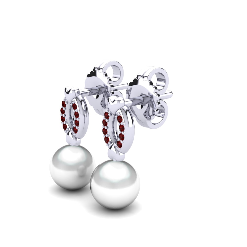 White Silver Ruby Women's Earring Lianelis Ø6 mm