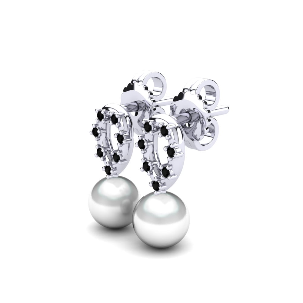 18k Oro Blanco Diamante Negro Pendiente de mujer Leokadia Ø6 mm