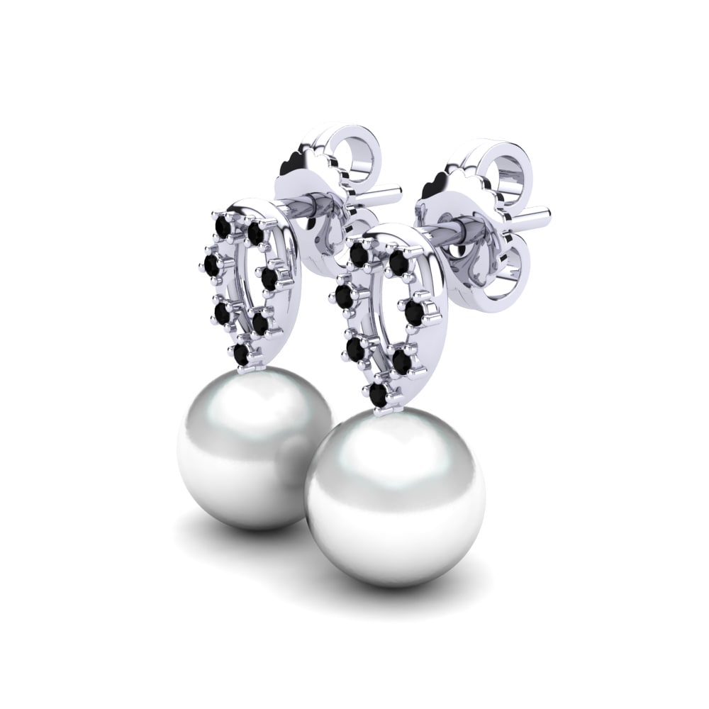 14k Oro Blanco Diamante Negro Pendiente de mujer Leokadia Ø8 mm