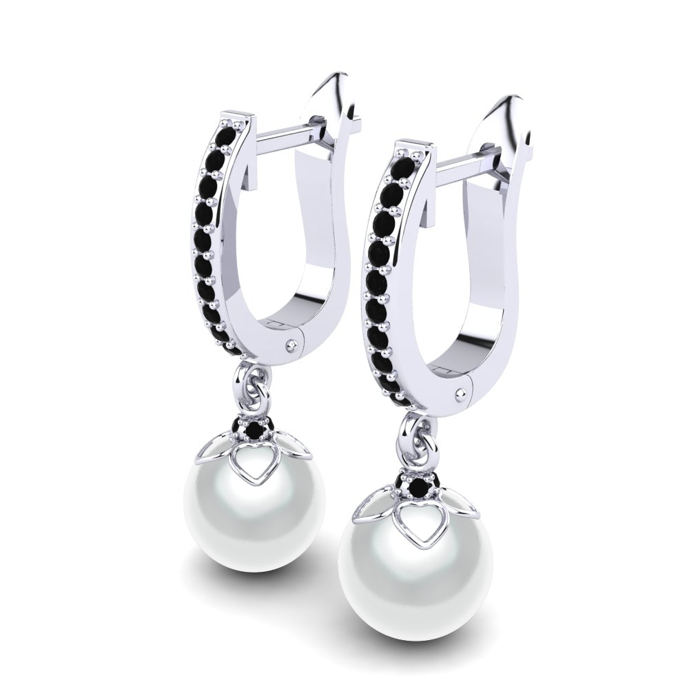 14k Oro Blanco Diamante Negro Pendiente de mujer Lanitra Ø8 mm