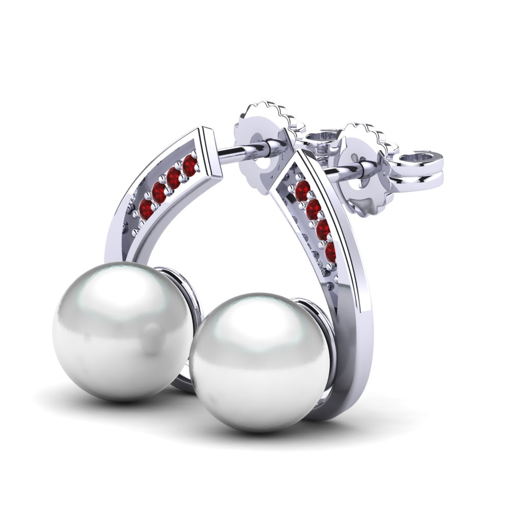 9ct White Gold Ruby Women's Earring Lakemia Ø8 mm