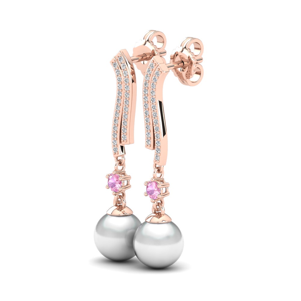 14k Oro Rosa Zafiro Rosado Pendiente de mujer Chanika Ø8 mm