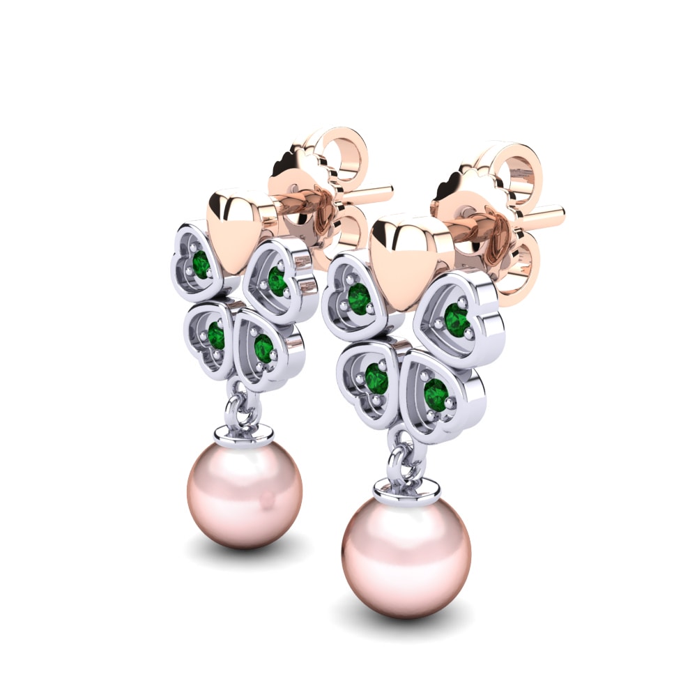 14ct Rose / White Gold Emerald Women's Earring Zemira