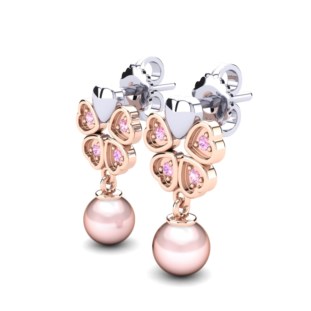 14k Oro Blanco & Rosa Zafiro Rosado Pendiente de mujer Zemira