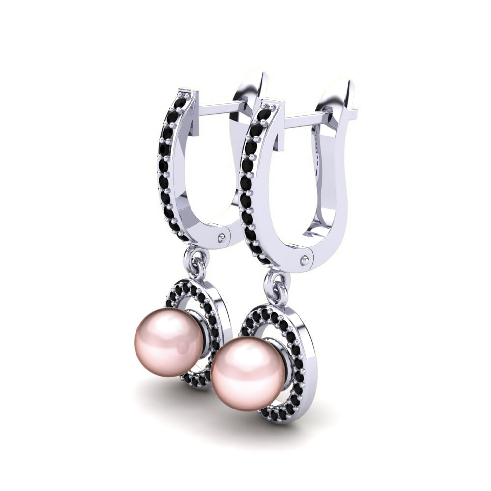 18k Oro Blanco Diamante Negro Pendiente de mujer Leliany