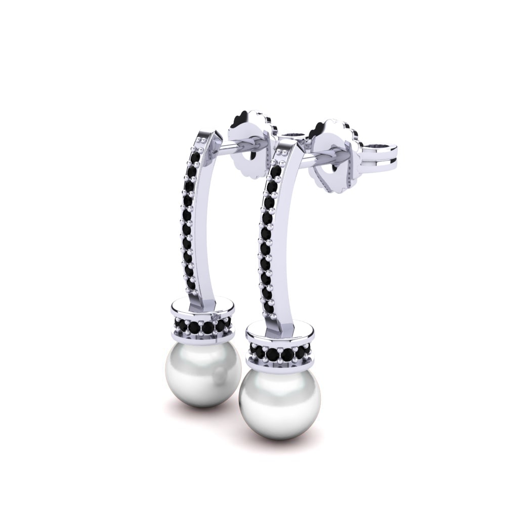 18k Oro Blanco Diamante Negro Pendiente de mujer Lachrista