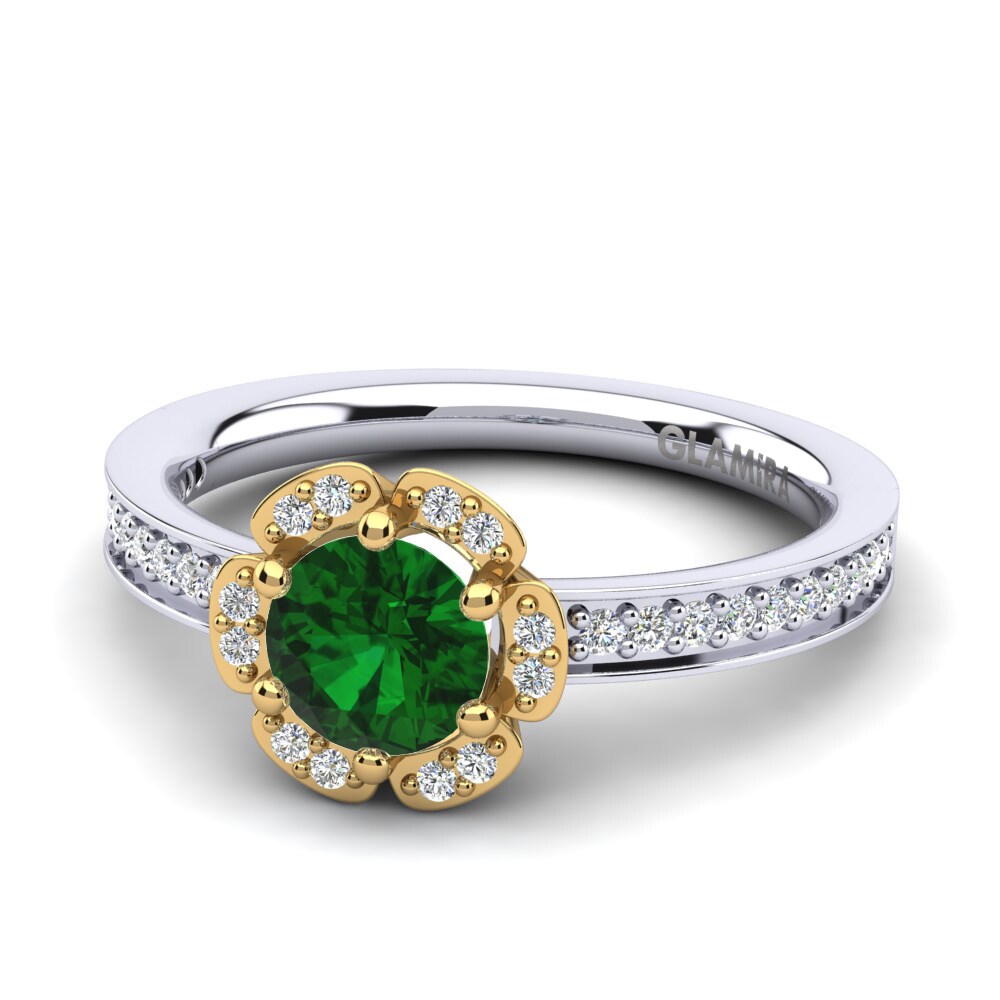 Bagues Or Blanc & Jaune 18k Émeraude (créée en laboratoire) Floral