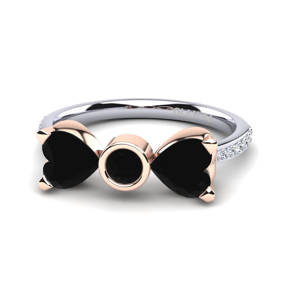 14ct White & Rose Gold Black Sapphire Ring Paras