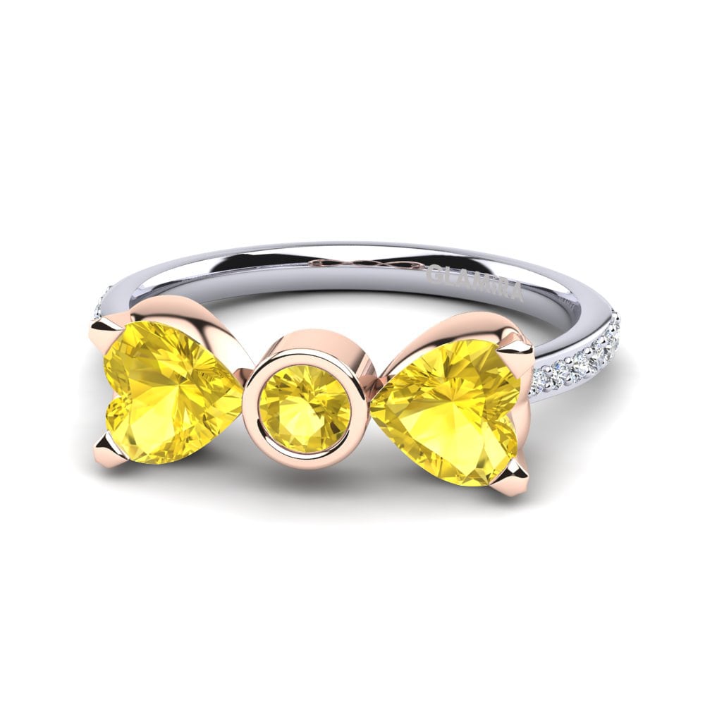 14ct White & Rose Gold Yellow Sapphire Ring Paras