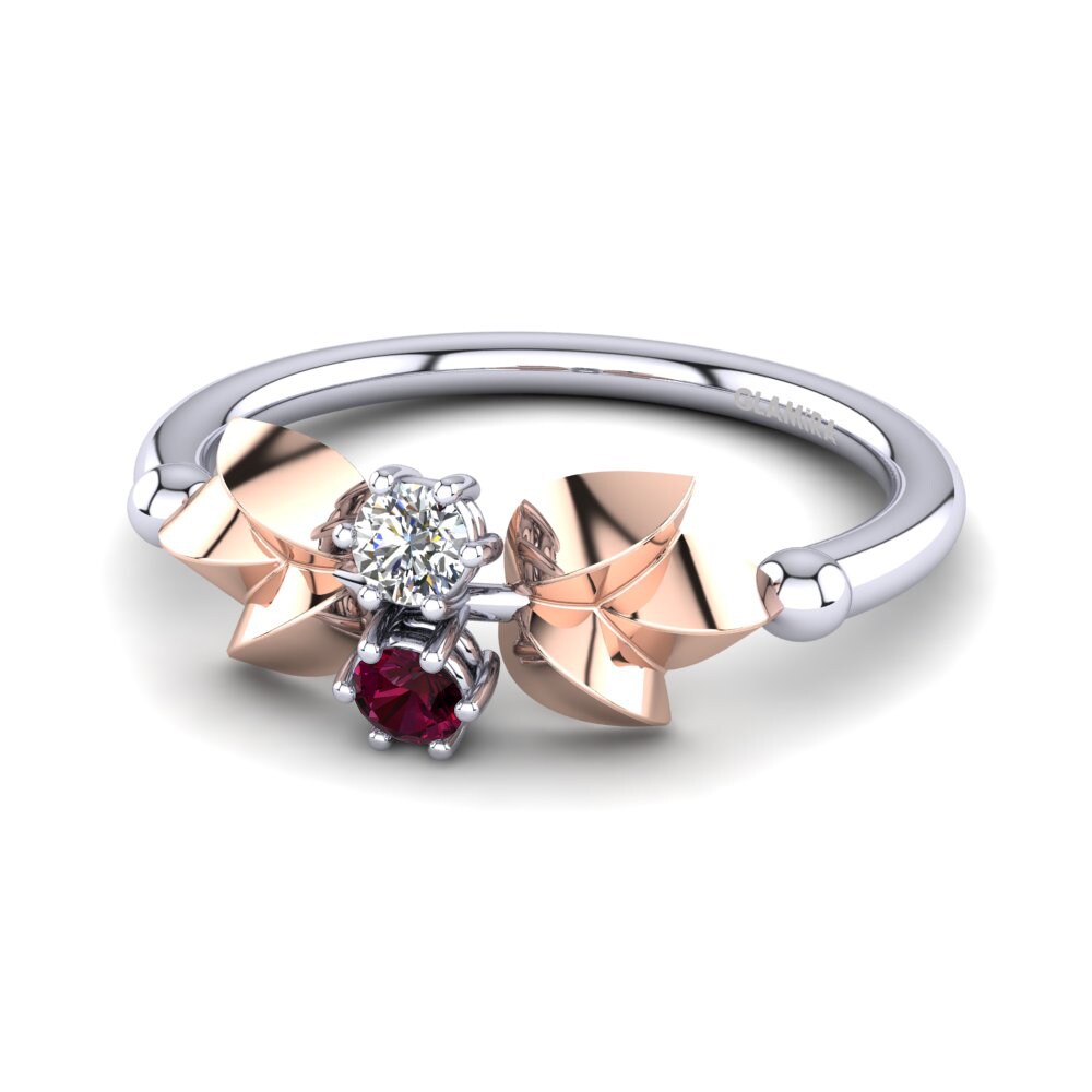 14k Oro Blanco & Rosa Granate Rhodolite Anillo Priscella