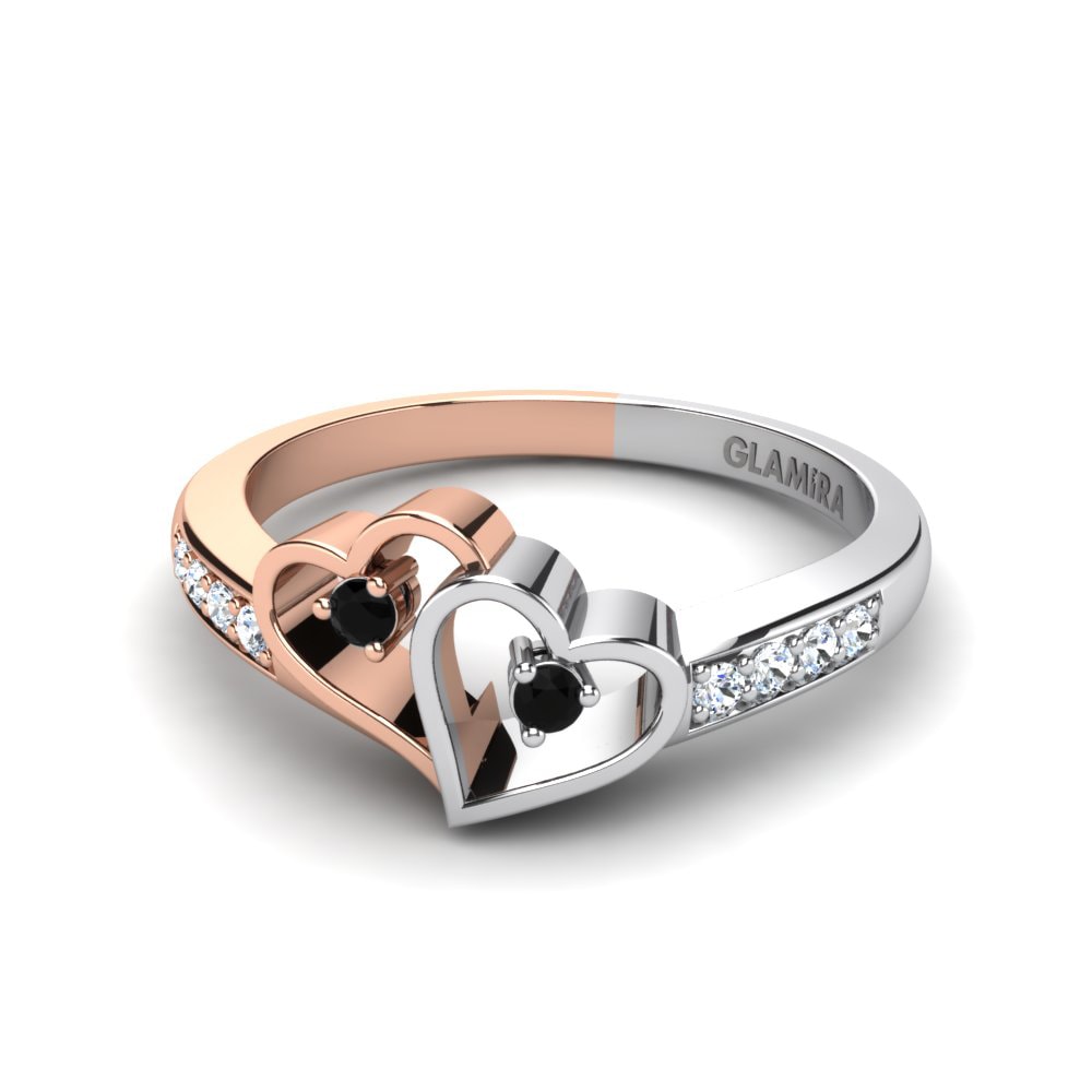 14ct White & Rose Gold Black Sapphire Ring Gaby