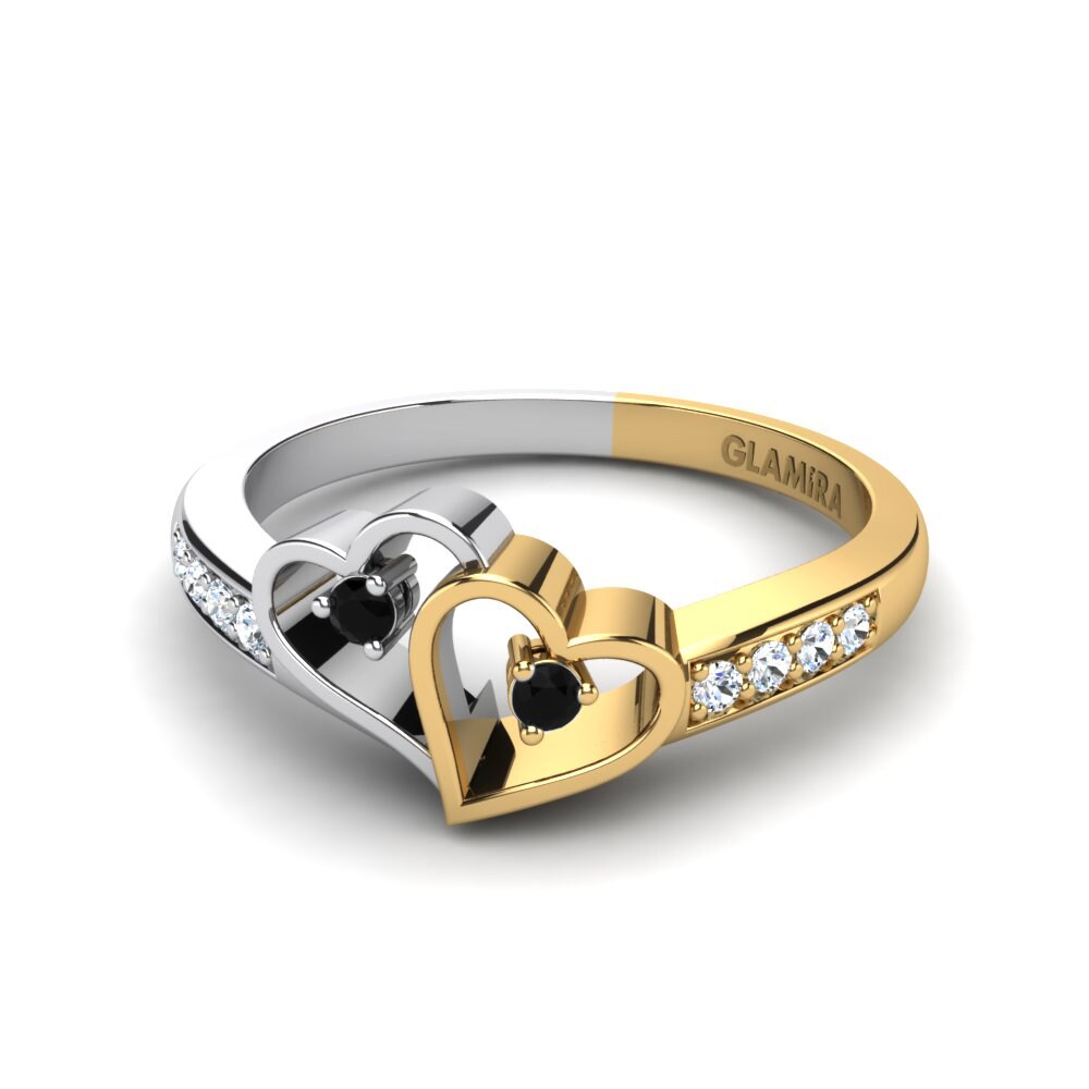 18ct Yellow & White Gold Black Diamond Ring Gaby
