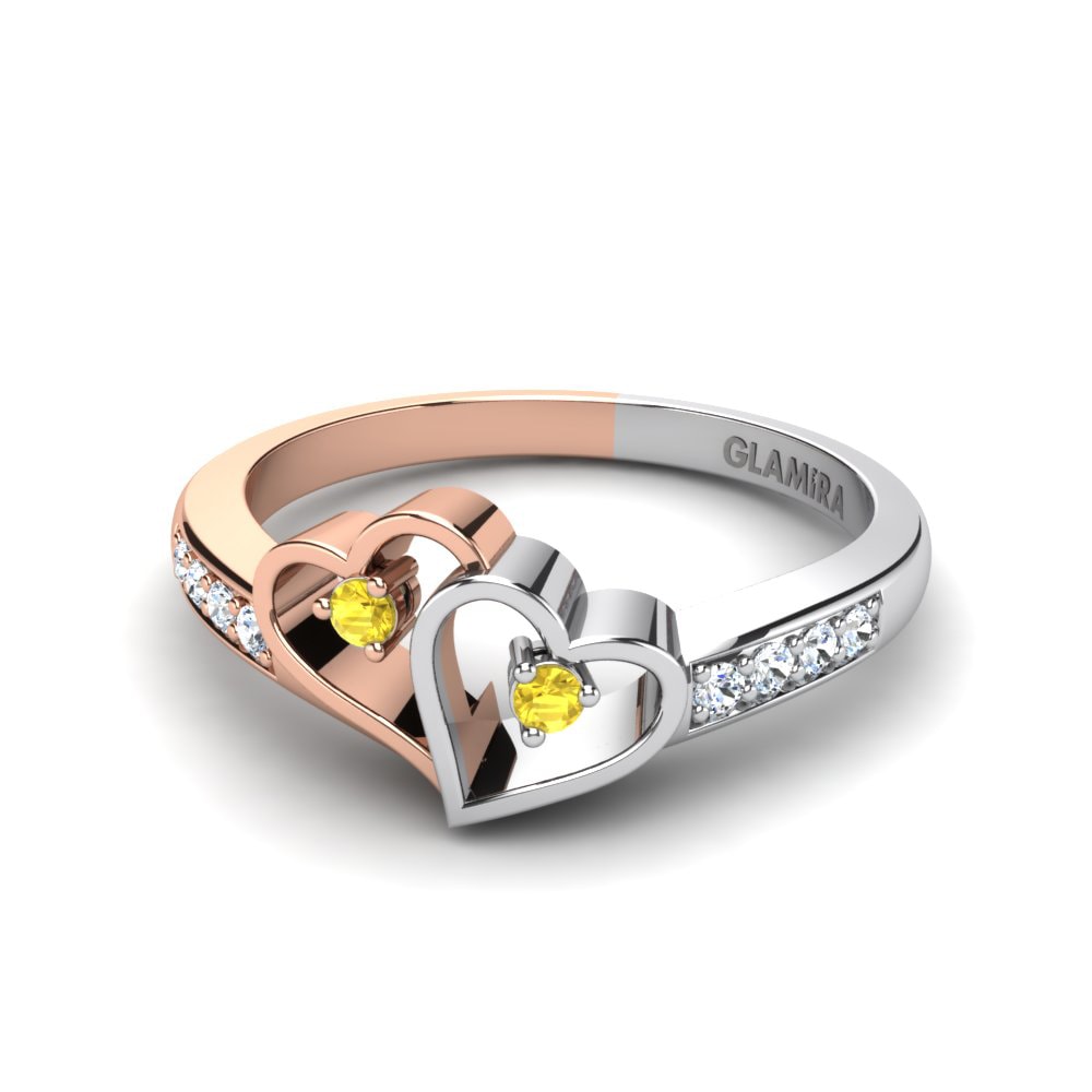 14ct White & Rose Gold Yellow Sapphire Ring Gaby